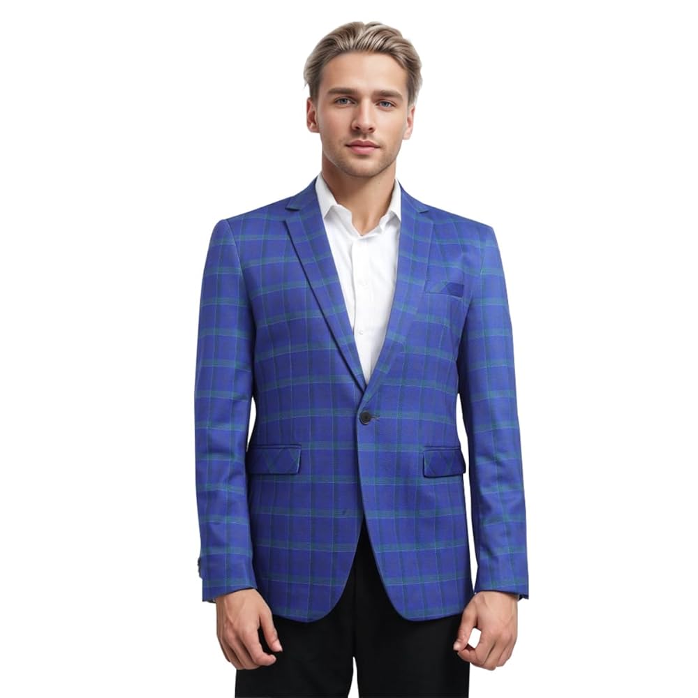 Men's Blue Blazer | メンズブルーチェック柄ブレザー Boyland Men's Casual Suit Blazer Jackets Lightweight One